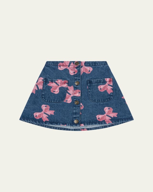 Girl's Magot Denim Bow Print Skirt, Size 18M-10